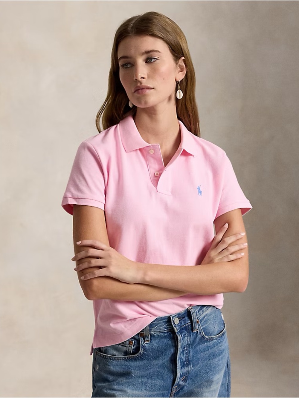 Polo by Ralph Lauren Women’s Pink Classic Fit Polo with Navy Pony